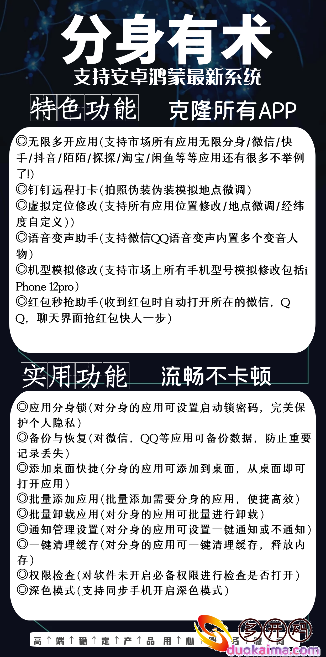 【分身有术官官网激活码授权】哆开码商场无限分身所有安卓鸿蒙应用/支持最新系统/分身后可拉到桌面《云端秒喵》